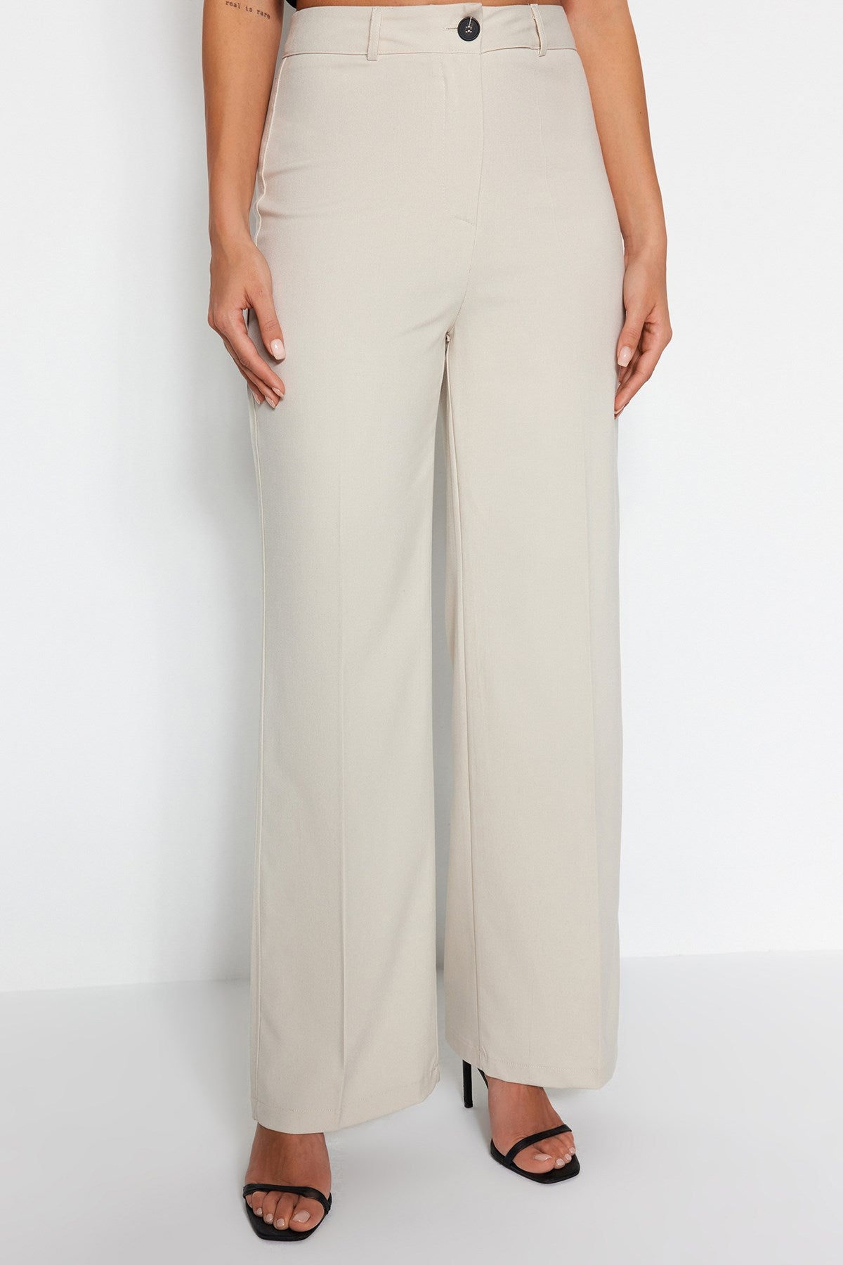 Beige Wide Leg/wide Leg High Waist Woven Pants Twoss23pl00314