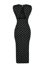 Black Polka Dot Back Neckline Slit Detailed Maxi Flexible Knitted Pencil Dress Twoss23el02326