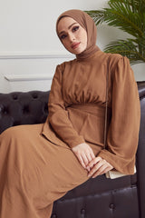 Rina Self Belted Ayrobin Dress - Brown Ms00in10902