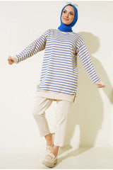 Two Strand Hijab Tunic Striped Sweatshirt Autumn546