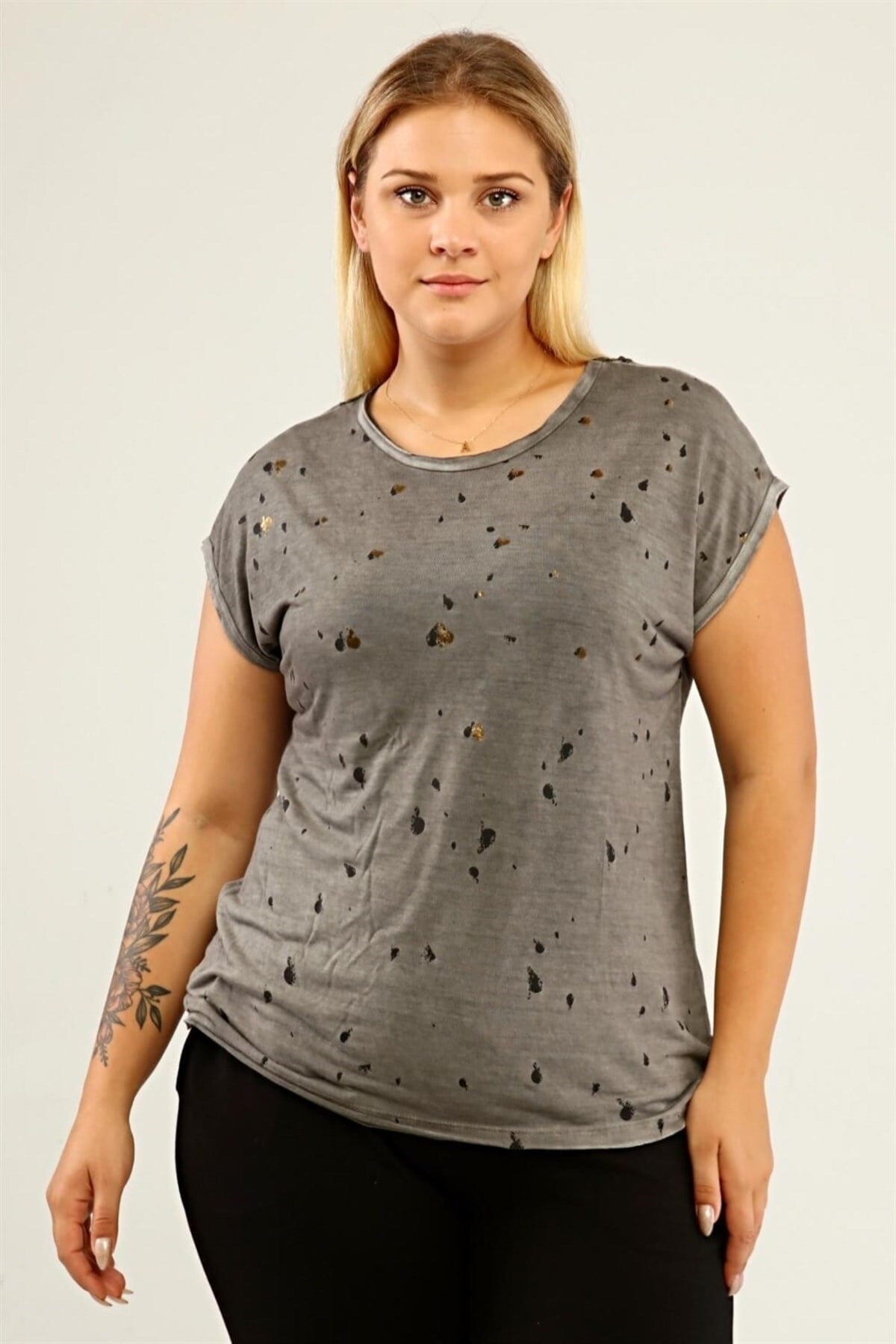 Spade Print Back Lace Oil Wash T-shirt-misty Fog Pra-1668864-905768