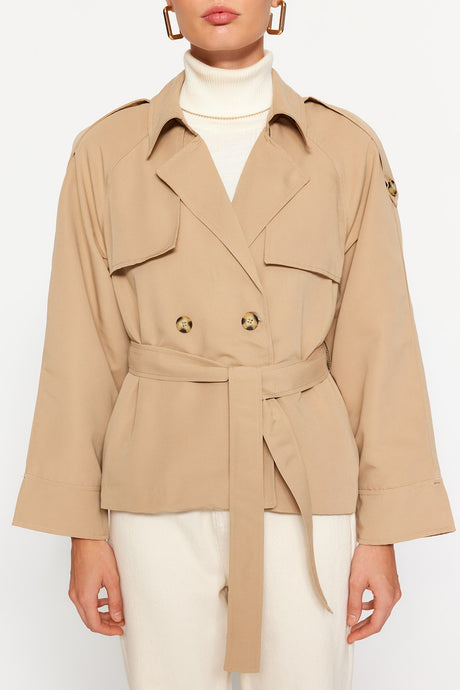 Beige Oversize Wide Cut Belted Trench Coat Twoaw24tr00011