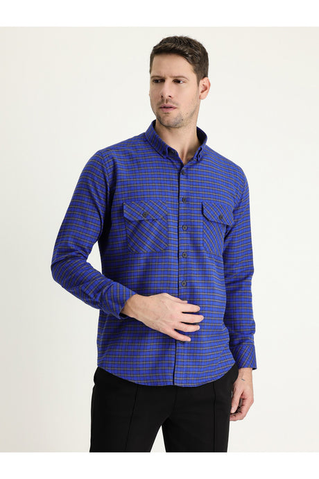 Long Sleeve Slim Fit Plaid Shacket Lumberjack Cotton Shirt 475007