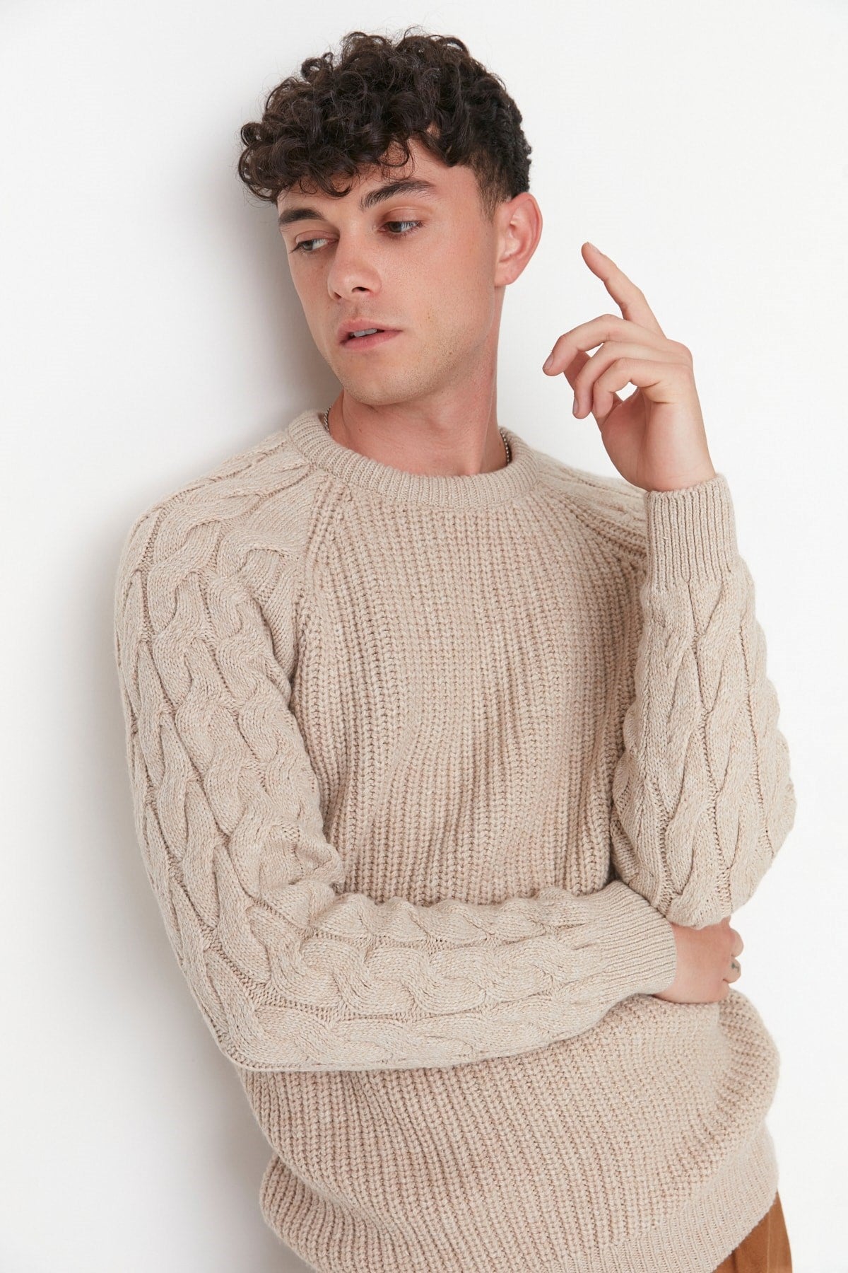 Grey Mens Men Regular Fit Crew Neck Hair Weave Detailed Knitwear Sweater Tmnaw22kz2059