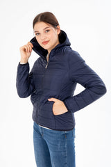 Women Quilted Seasonal Inflatable Coat Fixed Hooded Full Length Zipper 8398 Gfx8398