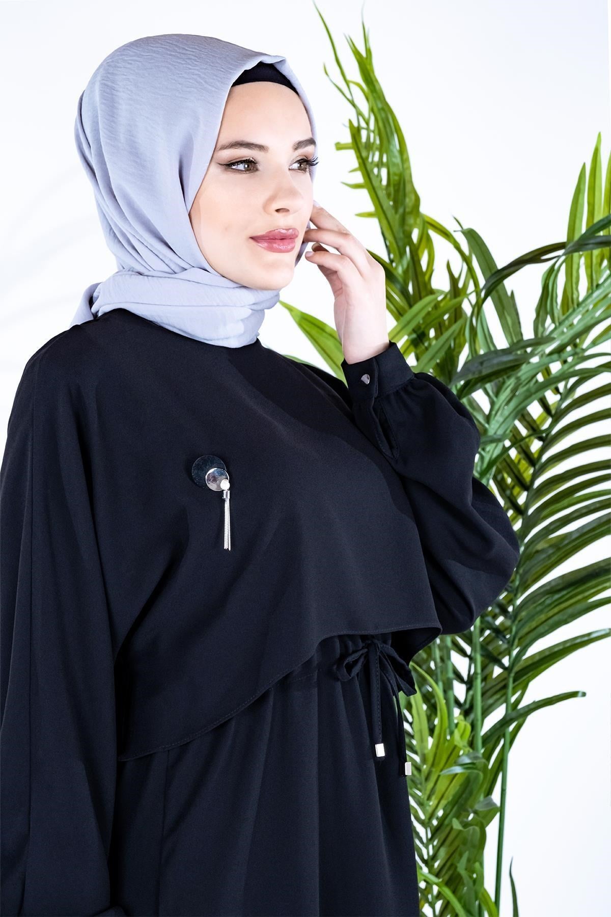 Lina Aller Robed Waist Ruched Black Burkini Dress 5452 T23el3m5452