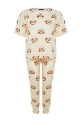 Anthracite Teddy Bear Pattern Knitted Pajama Set Tbbaw23ai00039