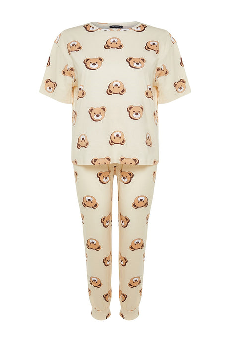 Anthracite Teddy Bear Pattern Knitted Pajama Set Tbbaw23ai00039