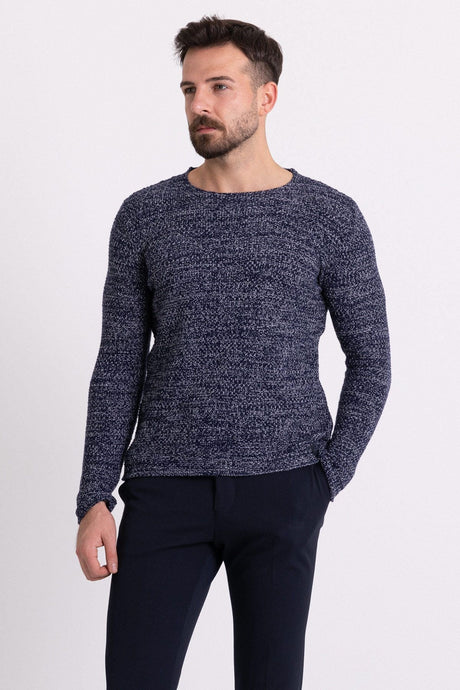 Chiffon Tile Color Slim Fit Long Sleeve Wide Crew Neck Men's Sweater 11301.19k