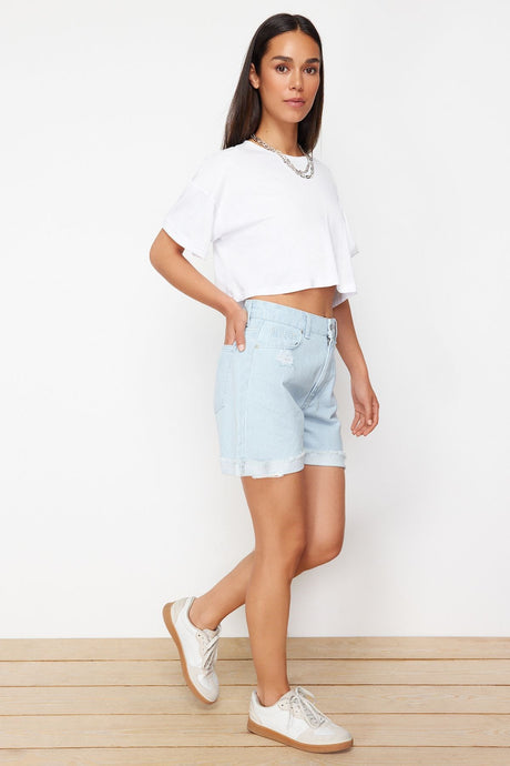 Light Blue Ripped Denim Shorts & Bermuda Twoss24sr00113