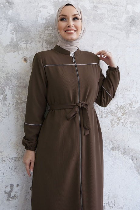 Milena Biye Detail Belted Abaya - Plum Ms00tz7035