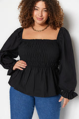 Black Gown Woven Plus Size Blouse Tbbss23af00035