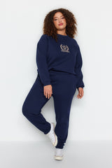 Navy Blue High Waist Jogger 3 Thread Charcoal Plus Size Sweatpants Tbbaw24aj00002