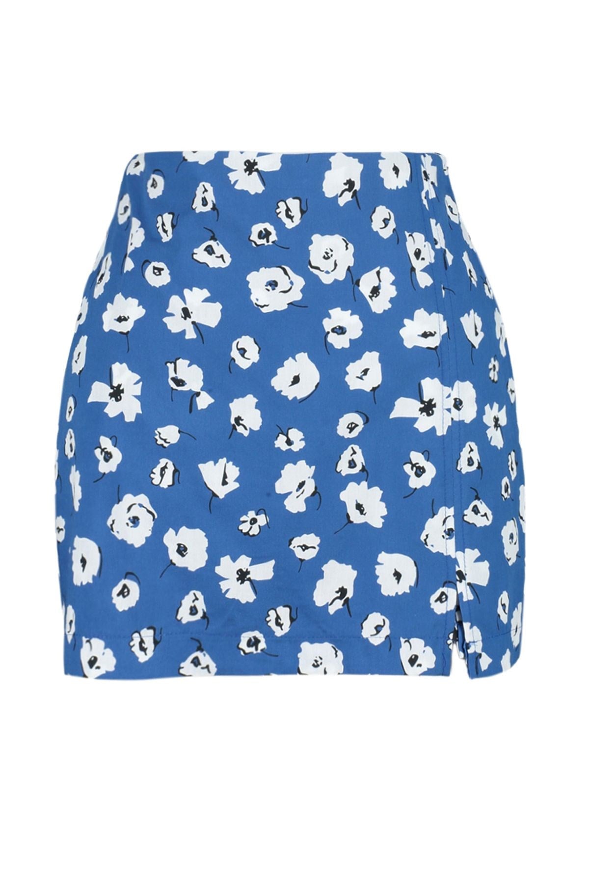 Blue Floral Pattern Woven Shorts Skirt Twoss24sr00011