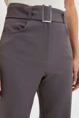 Anthracite Belted Straight/straight Cut Woven Pants Twoss21pl0104