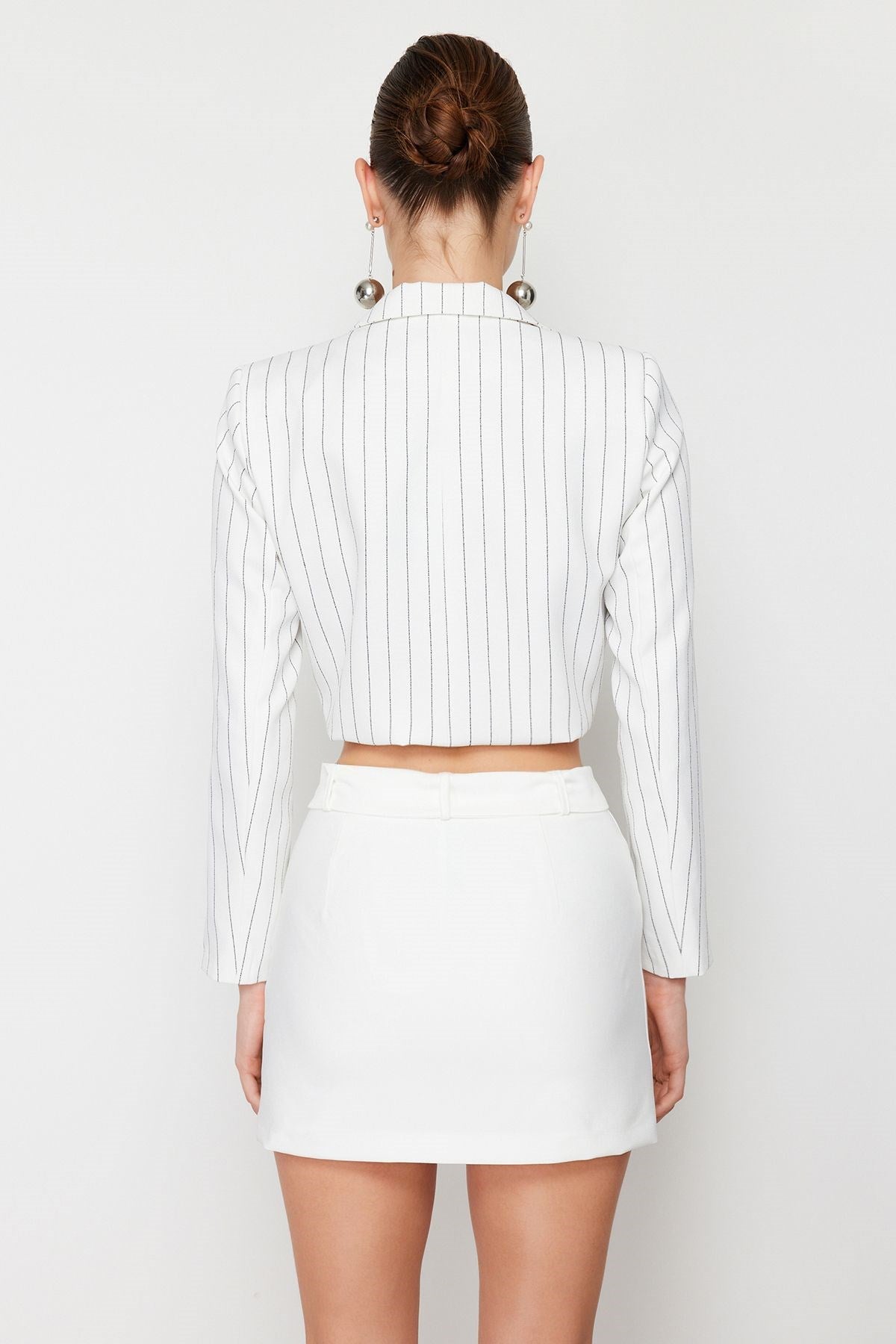 White Slit Detailed Belted Mini Size Woven Shorts Skirt Twoss24sr00046