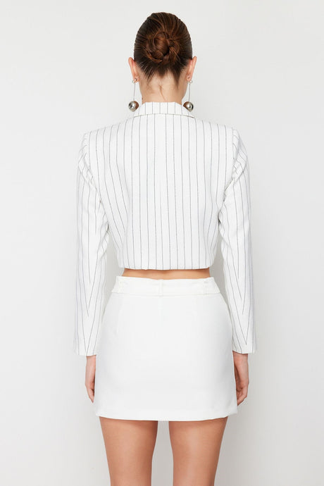 White Slit Detailed Belted Mini Size Woven Shorts Skirt Twoss24sr00046