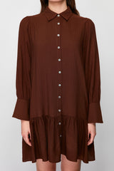 Brown Skirt Ruffled Mini Woven Shirt Dress Twoss24el00349