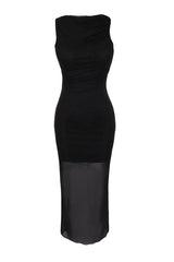 Black Body Sitting Knitted Lined Shiny Stone Tulle Elegant Evening Dress Tprss24el00036