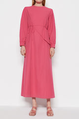 Fuchsia Belted Front One-piece Cotton Woven Dress Tctss23eb00360