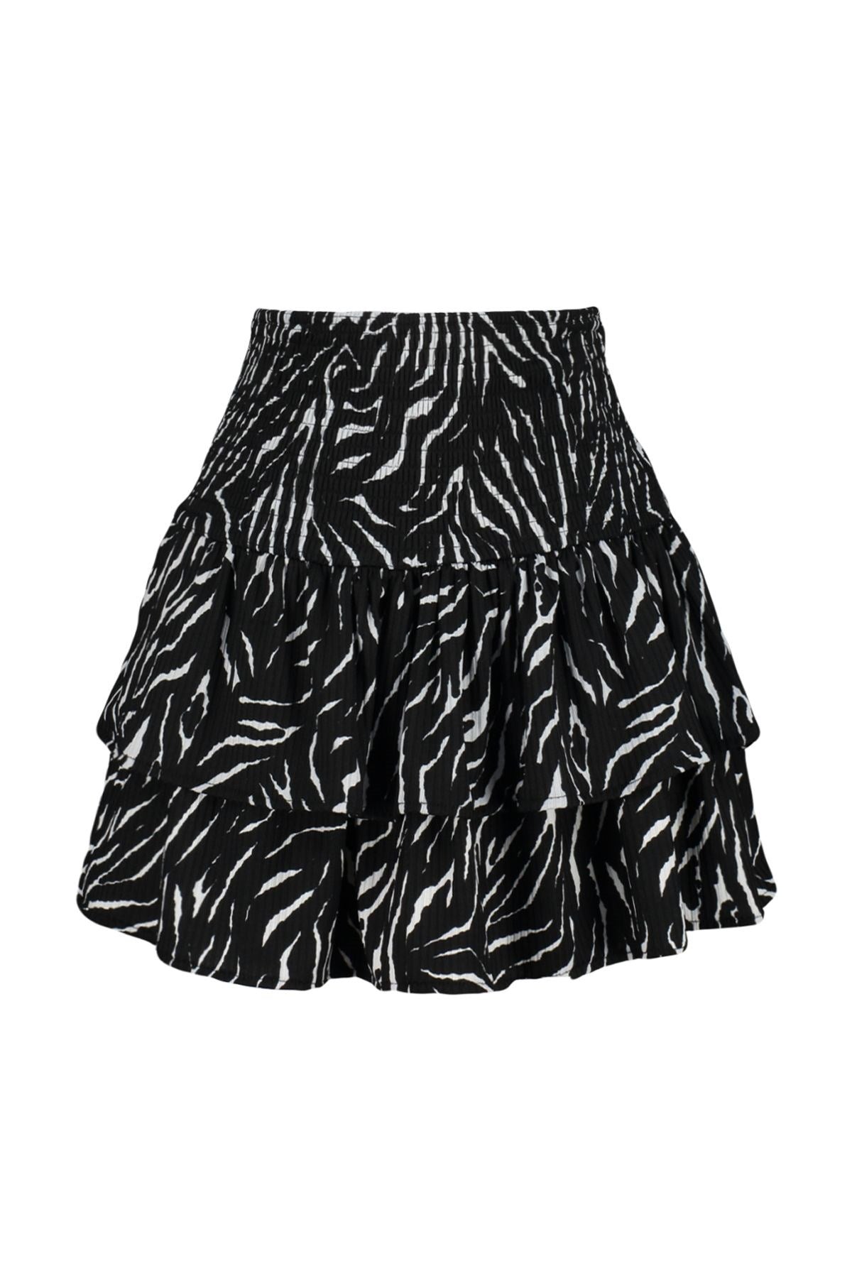 Black Animal Printed Ruffle Ribbed Stretch Knitted Skirt Twoss24et00144