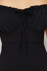 Black Plain Bodycone Crepe Mini Woven Dress Twoss24el00874