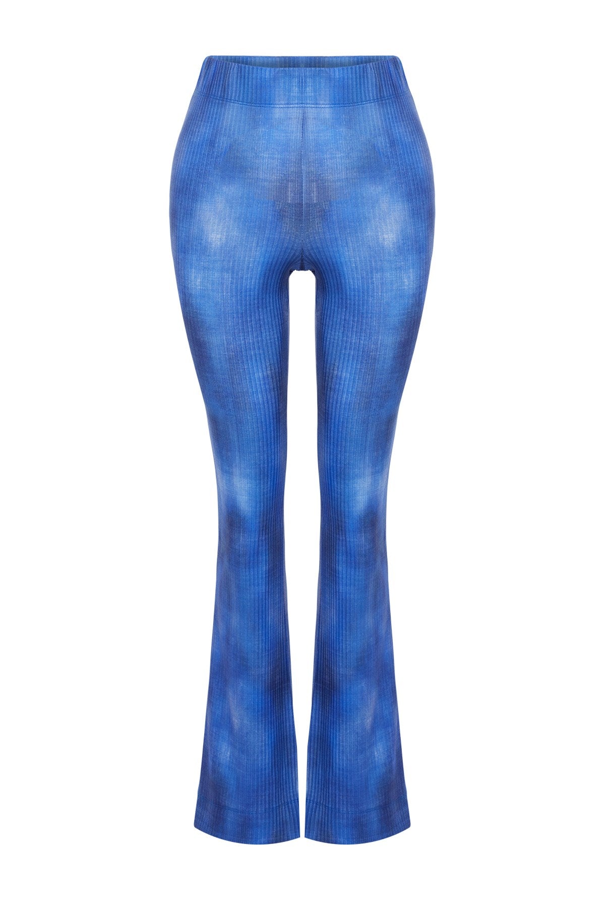 Blue Abstract Patterned Flare/spanish Leg Stretch Pants Twoss24pl00093