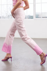 Limited Edition Pink Color Block High Waist Wide Leg Jeans Twoss24je00190