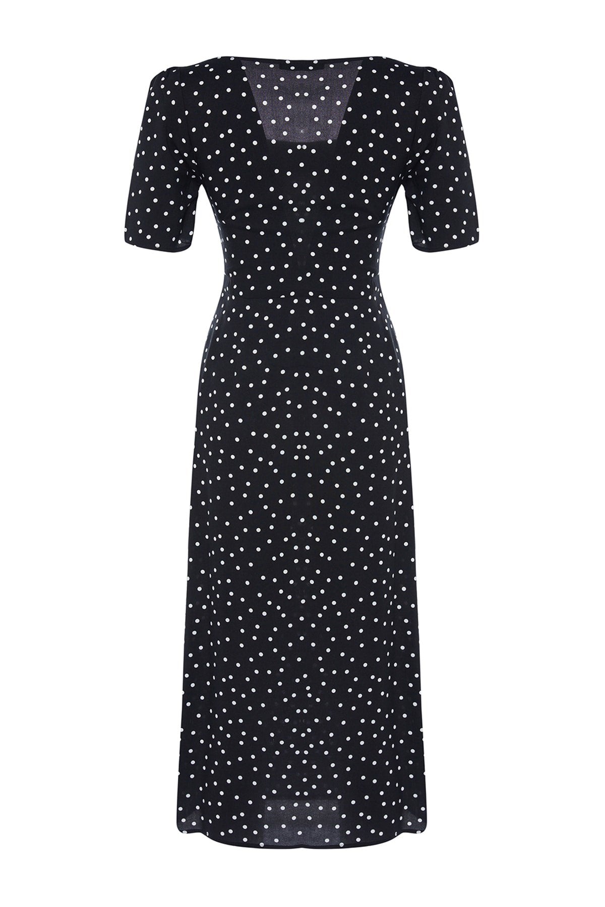 Black Polka Dot Print A-cut Midi Woven Viscose Patterned Dress Twoss23el00487