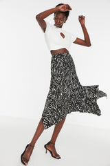 Brown Leopard Print Ruffled Asymmetrical Midi Flexible Knit Skirt Twoaw20et0440