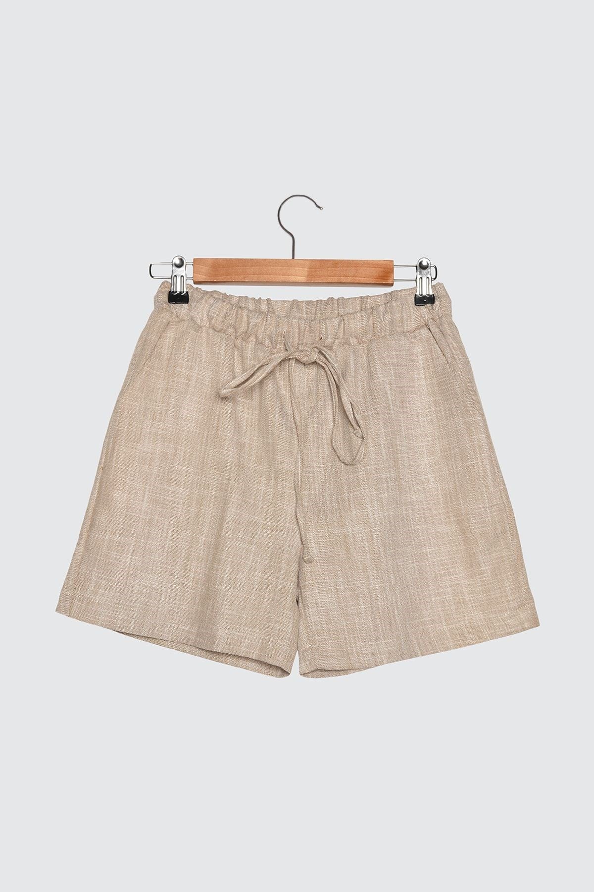 Stone Waist Adjustment Linen Look Woven Shorts Twoss21sr0191