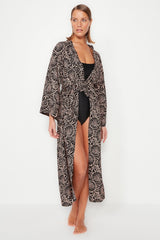 Underwater Pattern Belted Maxi Woven Kimono&kaftan Tbess23km00037