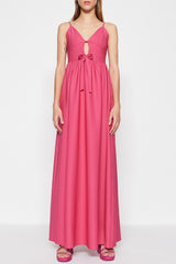 Fuchsia Lined Window/cut Out Detailed Long Night Evening Dress Tprss23ae00158