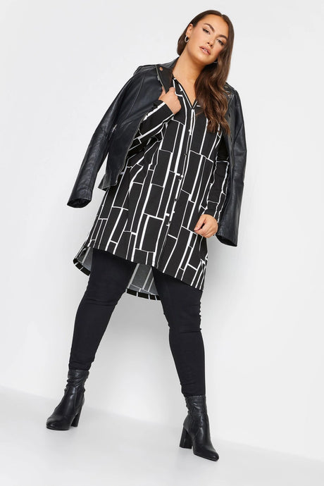 Plus Size Geometric Pattern Long Cut Long Sleeve Shirt 321234 Byk-23y-321233