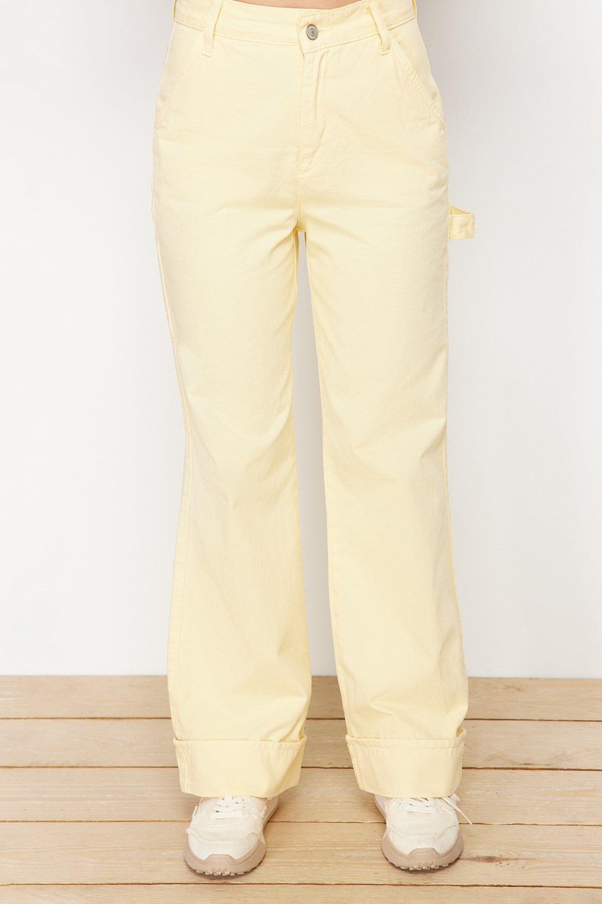 Yellow More Sustainable Carpenter Detailed High Waist Wide Leg Jeans Twoss24je00231