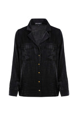 Women's Black Pocket Detailed Classic Shirt Lg-oz307-gmk