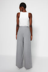 Grey Wide Leg/wide Leg Sim Detailed Woven Striped Pants Twoss23pl00223