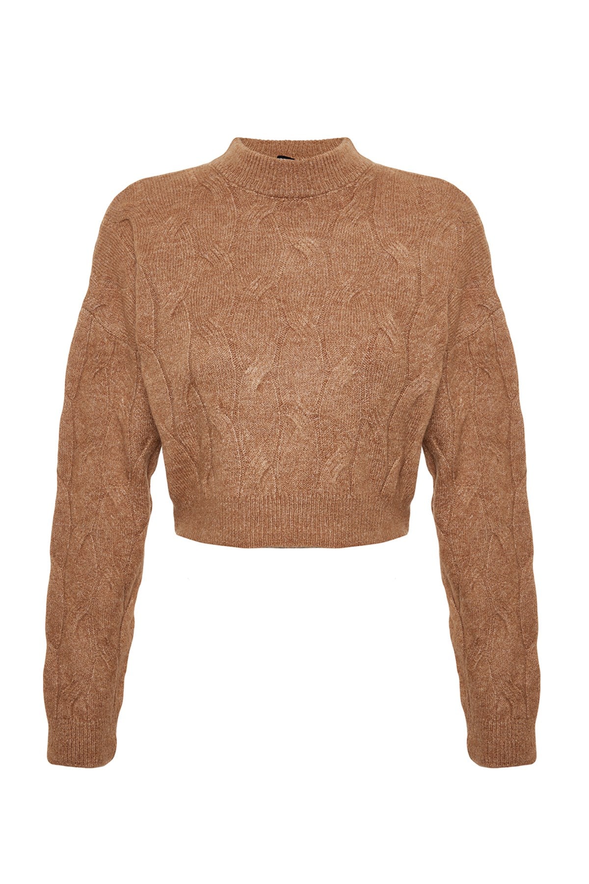 Beige Crop Crew Neck Knitwear Sweater Twoaw24kz00695