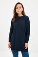 Navy Blue Silvery Long Knitwear Sweater Tctaw22ak0129