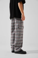 Plaid Pattern Gray Cargo Pocket Pajamas Flaw-148-002-073