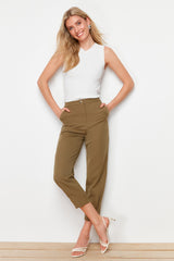 Khaki Cigarette Butt Stitched Woven Pants Twoss24pl00124