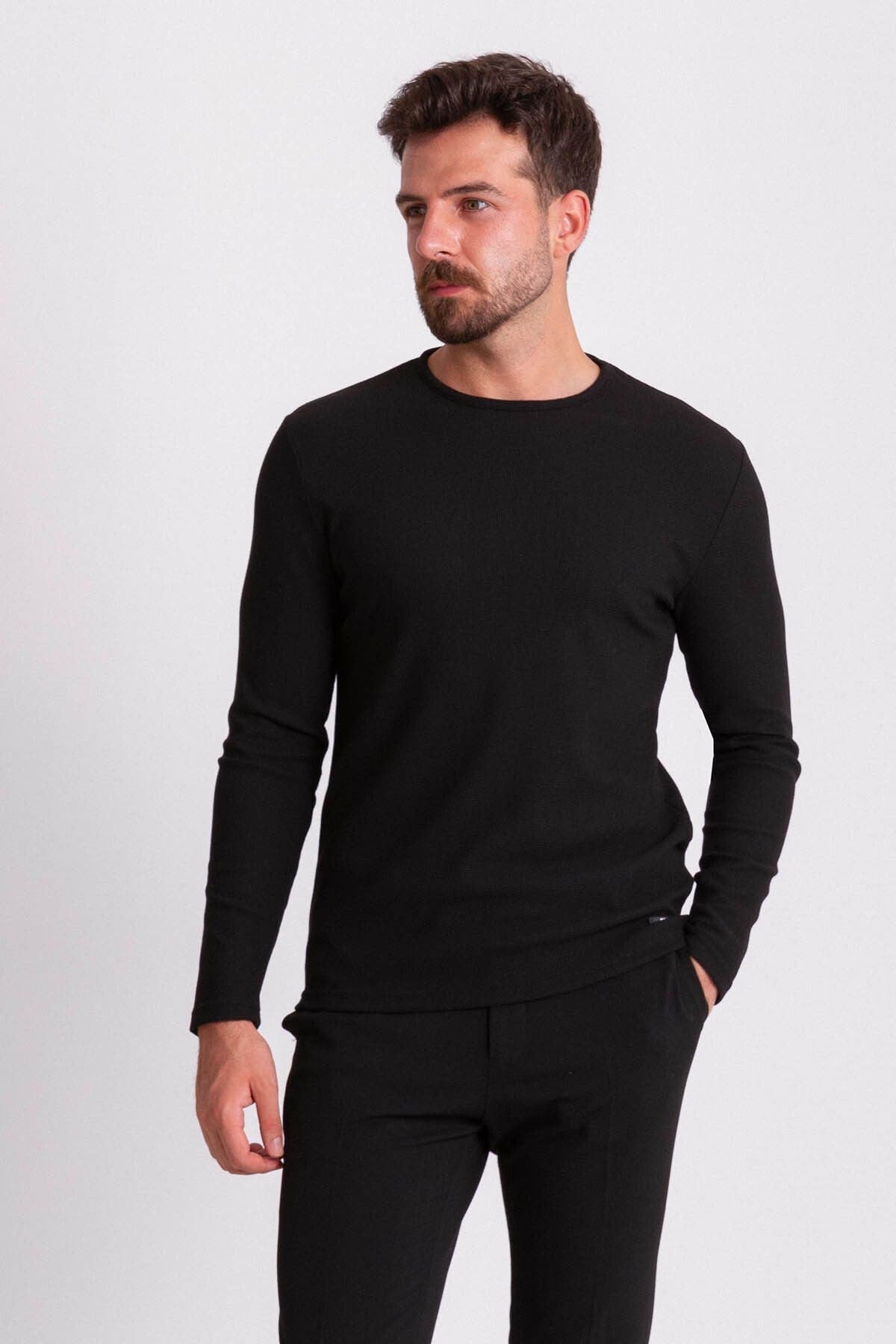 Anthracite Color Slim Fit Long Sleeve Crew Neck Men's T-shirt 36679.21k