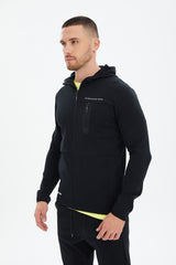 Men's Black Hooded Zipper Pocket Sports And Daily Wear Tracksuit Top 0488 Tb23ml06s0488-1