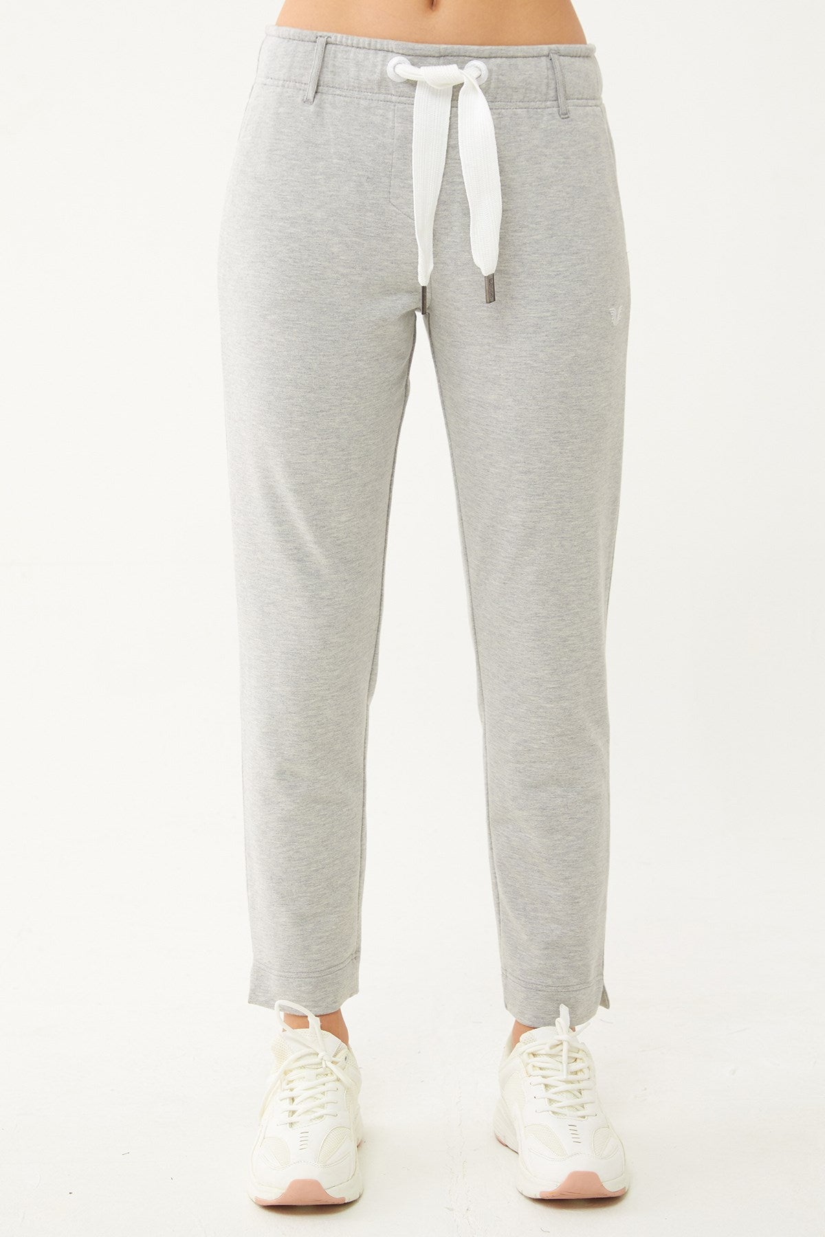 Women's Grey Melange Narrow Leg Organic Cotton Sports Tracksuit Bottoms 0667 Tb23wy05s0667-1