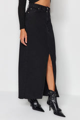 Black Slit Maxi Denim Skirt Twoss23et00290