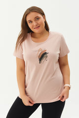 Women's Cream Plus Size Cotton Printed Short Sleeve Sport&casual T-shirt 0281 Tb22wl07s0281-1