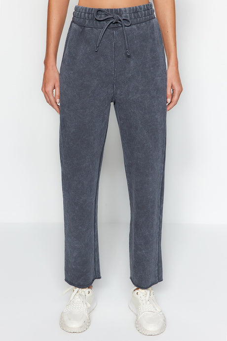 Straight Fit Slim Knit Sweatpants With Anthracite Age/fade Effect Twoaw24ea00025