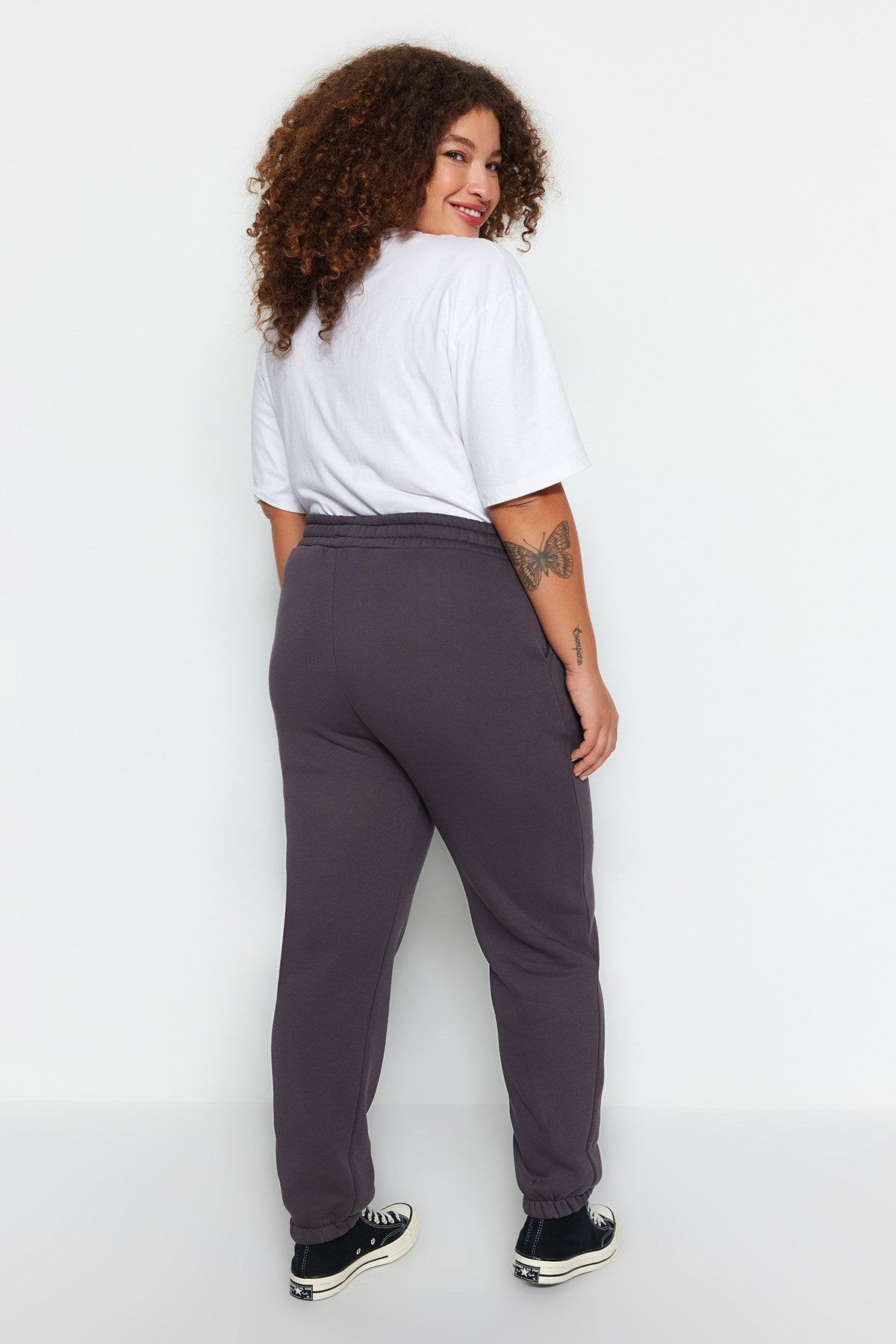 Navy Blue High Waist Jogger 3 Thread Charcoal Plus Size Sweatpants Tbbaw24aj00002