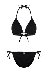 Black Triangle Tie Textured Regular Bikini Set Tbess24bt00024