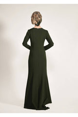 Women's Khaki Bead Embroidered Evening Dress 5399 18yabltr5399